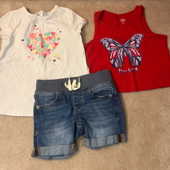 Girls Tshirt, Tank Top and Jean Shorts Size 4T - Picture 1 of 6
